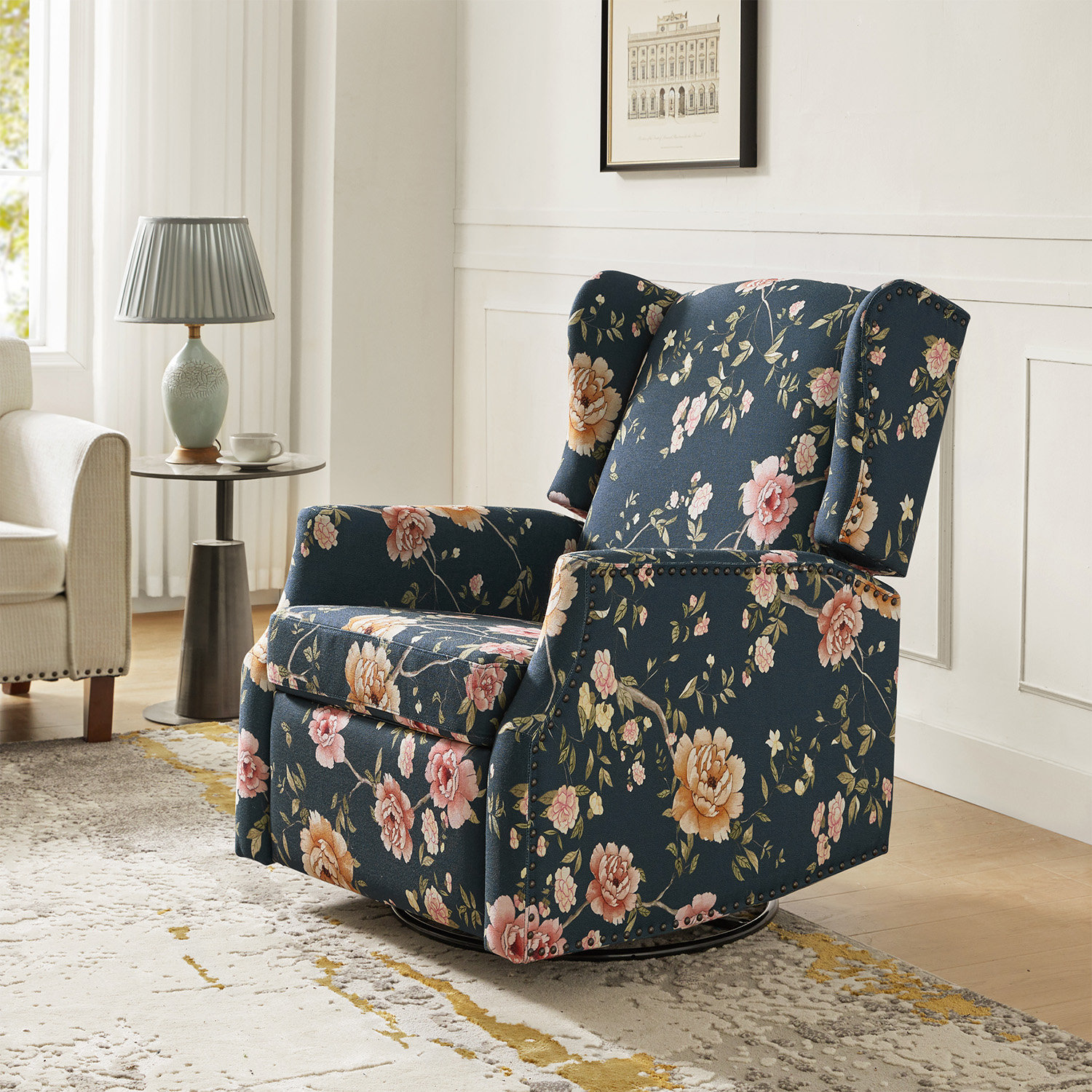 Wildon Home® Dudden Floral Printed Wingback Swivel Rocker Recliner with