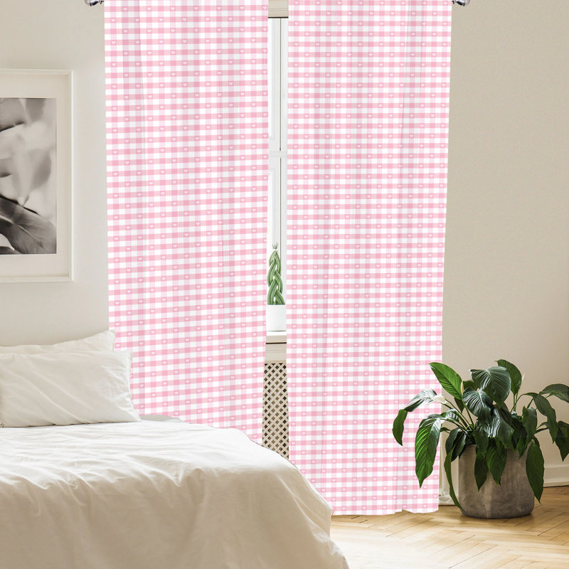Checkered Semi-Sheer Rod Pocket Curtain Panels, 28" x 95", Baby Pink