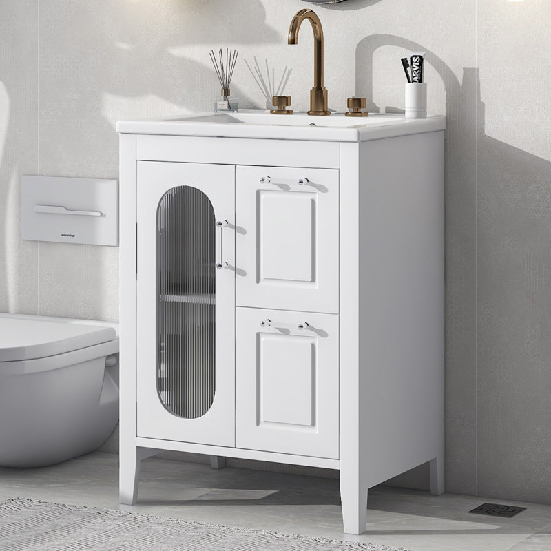 24'' Single Bathroom Vanity with Ceramic Top, White