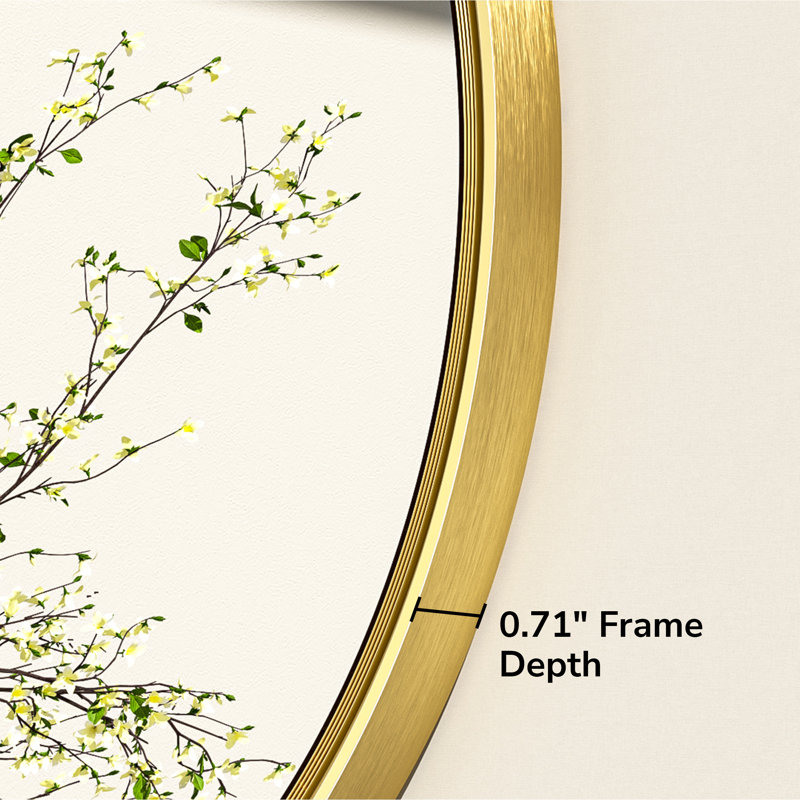 Evangelista Aluminum Alloy Framed Tempered Glass Round Wall Mirror, 40" x 40", Brushed Gold