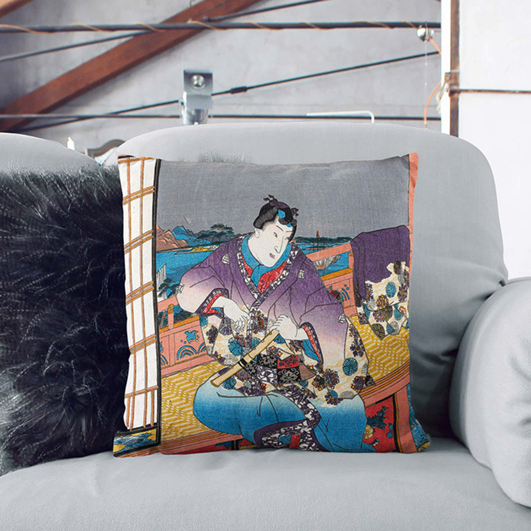 Holding a Flute by Utagawa Kuniteru Cushion with Filling
