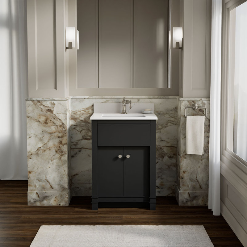 Meuble-lavabo avec lavabo et plateau en quartz Alouette, Noir, 25''