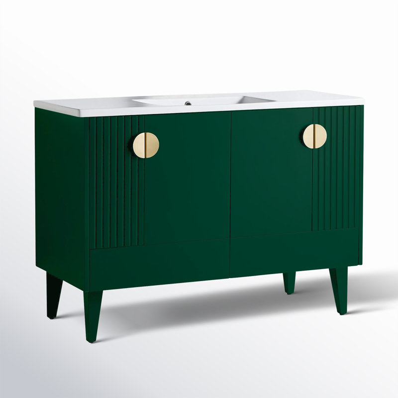 Ensemble de meuble-lavabo simple 48 po Saimah, Laiton satiné, Vert