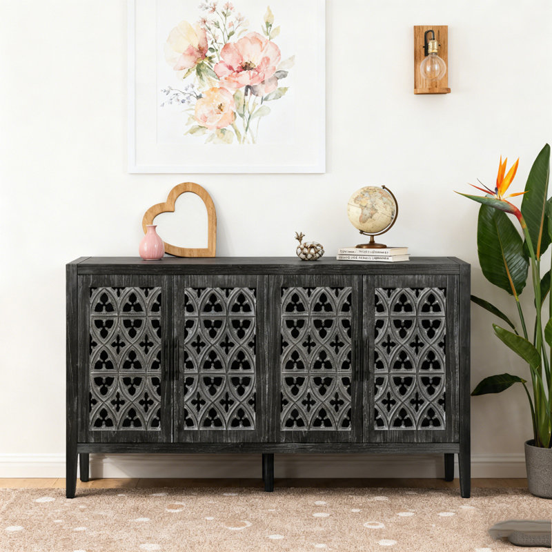 Four Door Antique Cabinet,, Antique Black