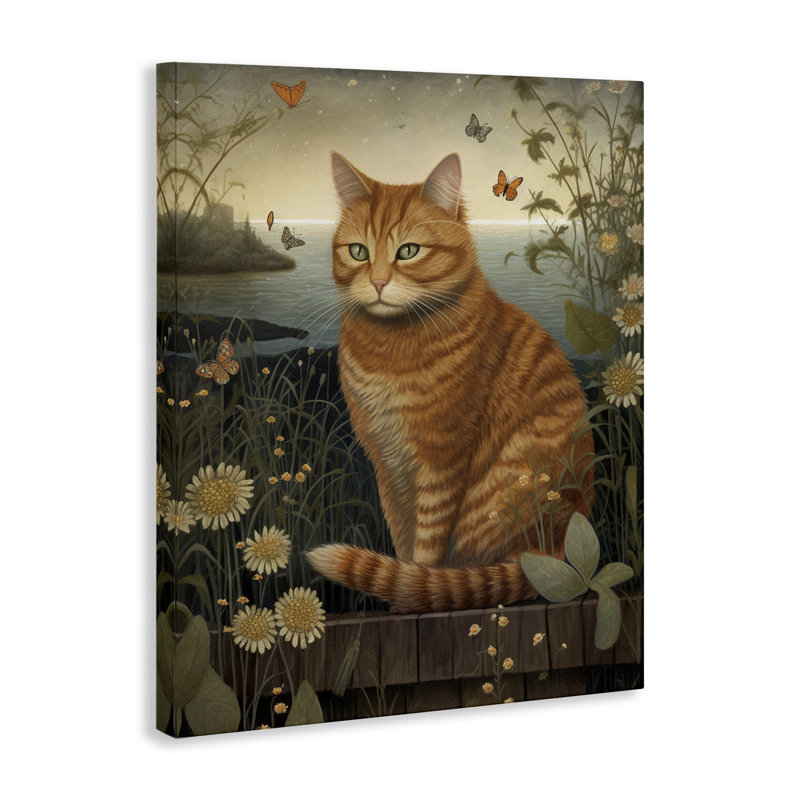 Impression d'un chat orange par l'étang sur toile par LSR Design Studio, H 40 po x l 30 po x P 1,5 po