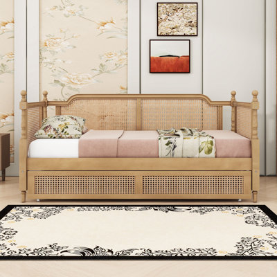 2 Drawers Rattan Wooden Daybed