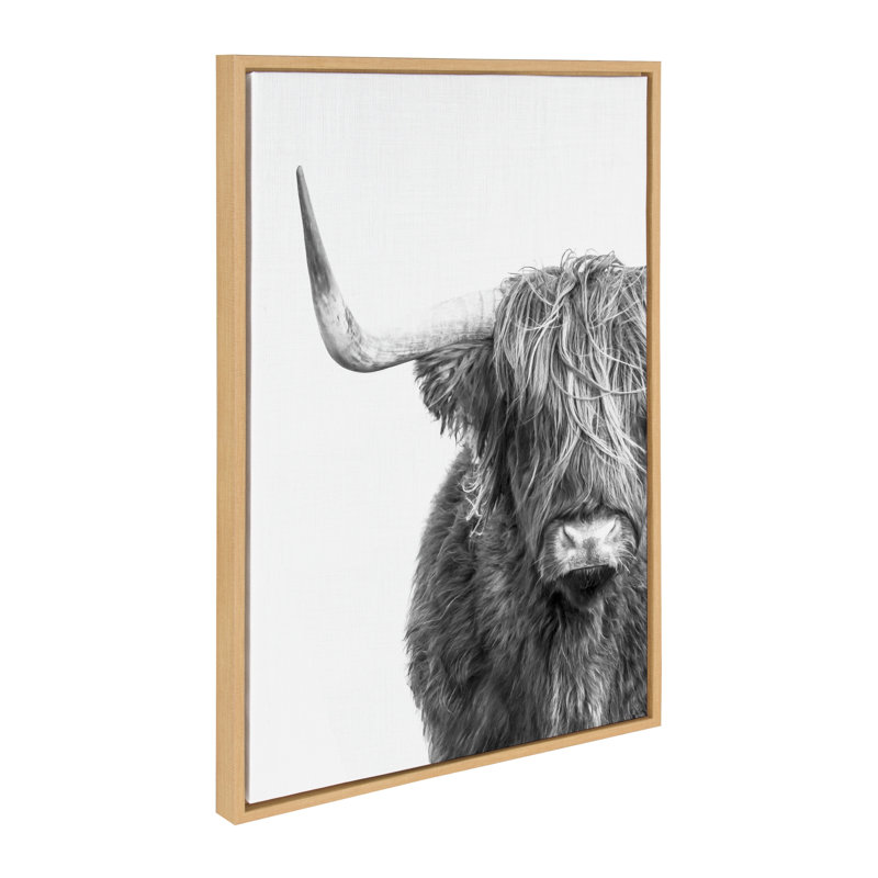 «B&W Highland Cow No. 1» par Amy Peterson, reproduction d'art sur toile encadrée, Naturel, H 33 po x l 23 po x P 1,62 po