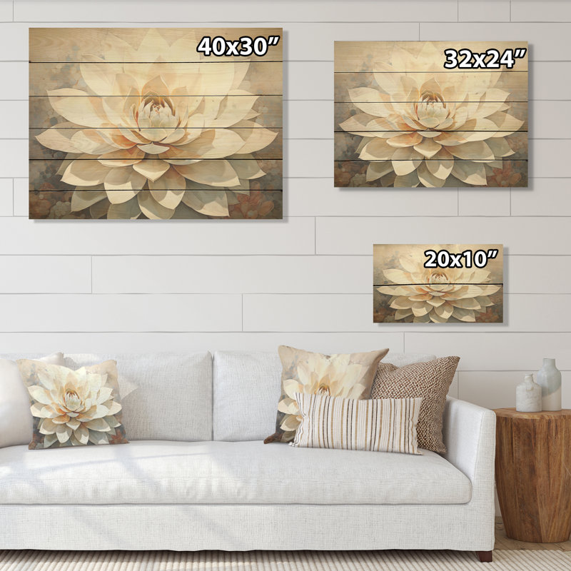 Beige plante grasse moelleuse - art sur bois de pin naturel, H 10 po x l 20 po