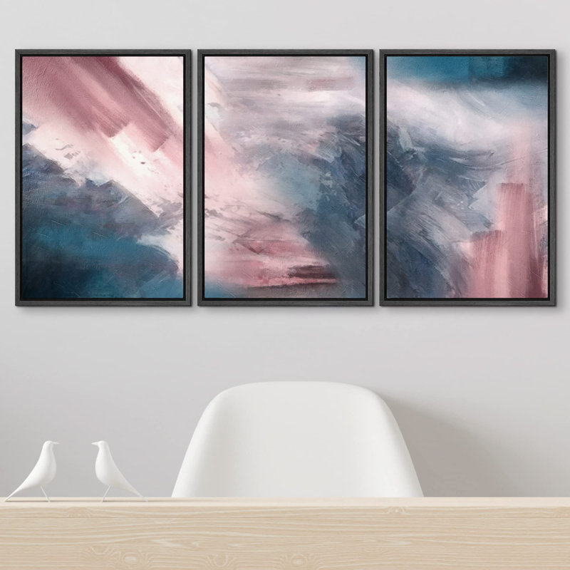 "Aquarelle rose, coup bleu, collage flou, formes abstraites, illustrations, art moderne", 3 pièces, Noir, noir, noir, noir