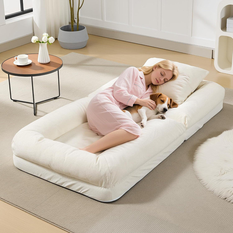 Lit pour chien 64,5 po en chenille 64 po avec 5 positions réglables, fauteuil à billes en mousse à mémoire de forme pour adultes et animaux de compagnie