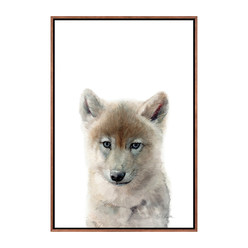 Bébé loup - reproduction d'art, H 26 po x l 18 po x 1,5 po, Toile avec cadre en bois classique, Pas de tapis