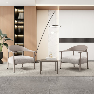 Modern 2 Accent Chair With Coffee Table Warm Grey Pp & Steel Frame, Soft Cushioned Seating For Living Room, Lounge, Balcony. Build Reinforced Plywood Seats And Iron Legs, Support Up To 330 Lbs Per