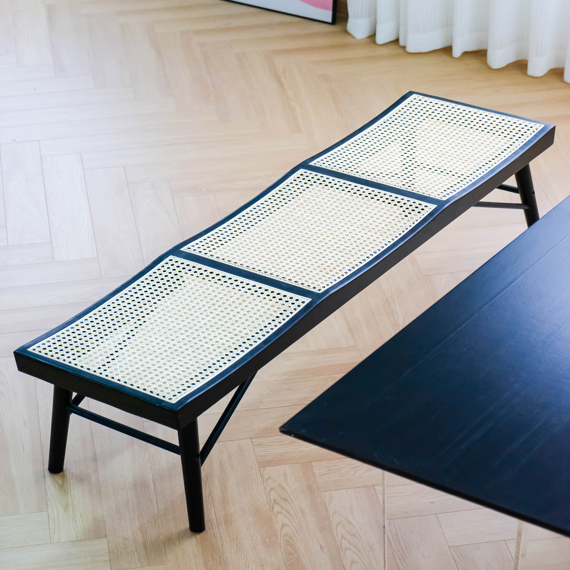 Bay Isle Home™ Alae Solid Wood Entryway Bench with Rattan Seat, Rustic