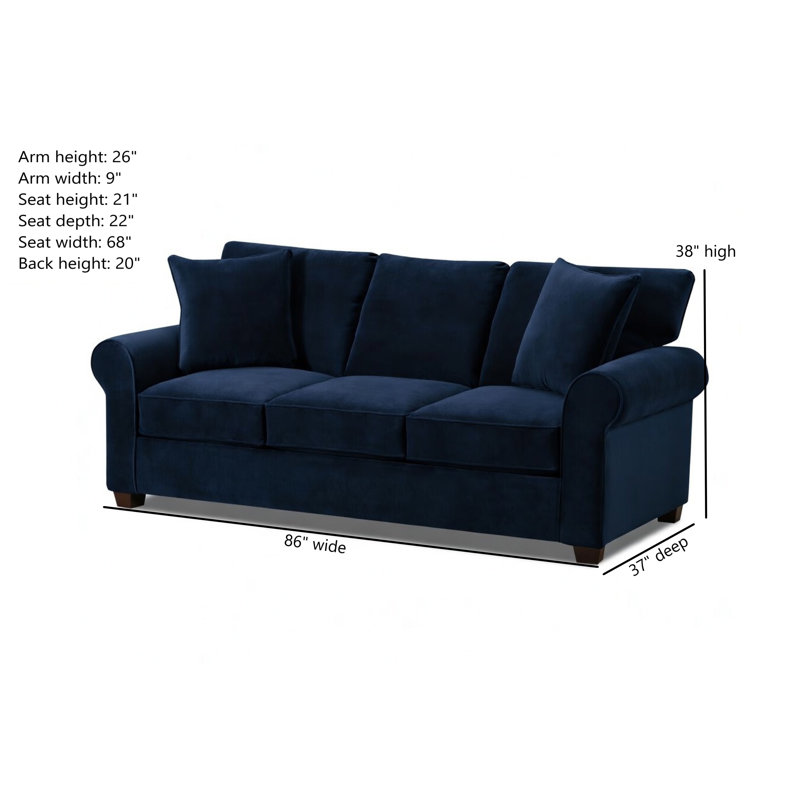 Ardmont Upholstered 86'' Sofa, Bella Midnight Performance Velvet