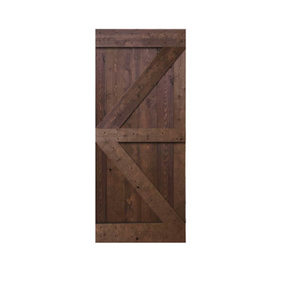 Porte de grange à panneaux en bois et métal à panneaux avec trousse de quincaillerie d'installation
