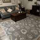 Charlton Home® Sneyd Park Floral Handmade Tufted Wool Charcoal/Taupe ...