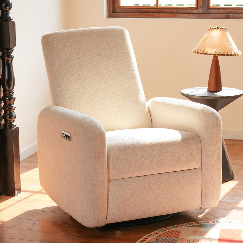 Fauteuil inclinable électrique oscillant pivotant de 31,1 po Zisel avec chenille USB intégrée beige