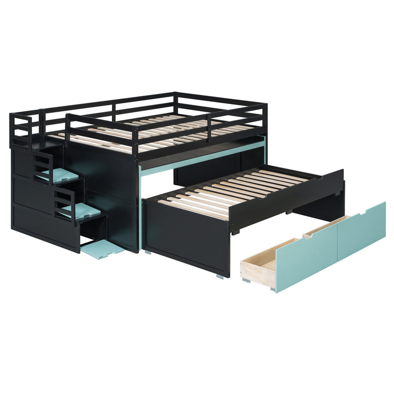 Lit mezzanine double moderne avec rangement, bureau en bois aggloméré pour petites pièces