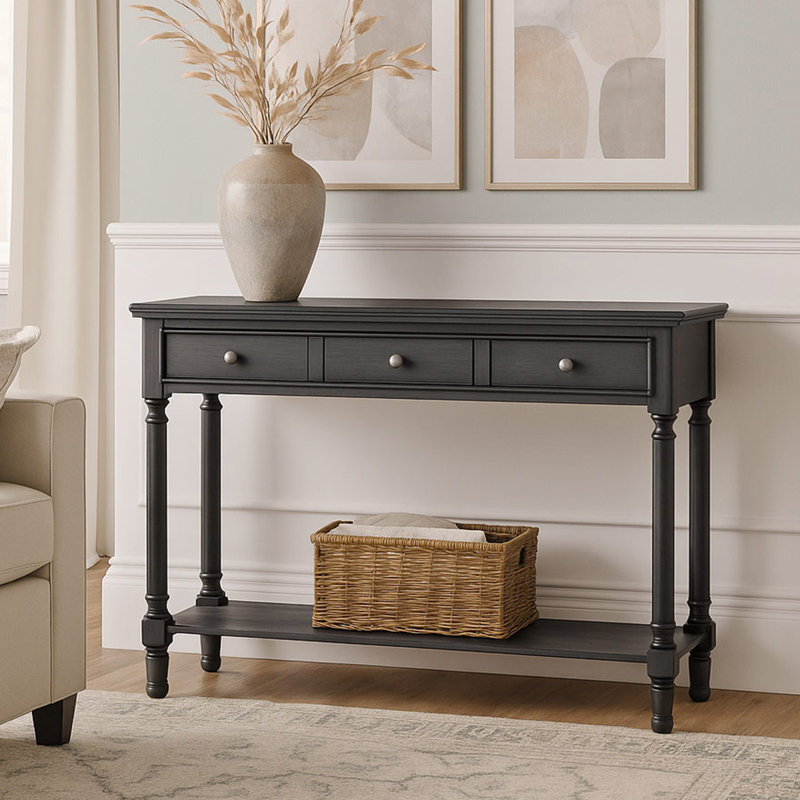 3 Drawer Console Table for Hallway & Living Room Furniture, Slim Entry Hall Table Cabinet, 81 H x 100 W x 24 D cm, Grey