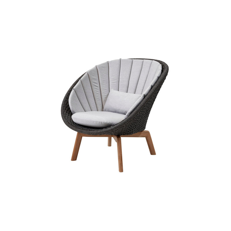 Peacock Papasan Chair with Teak Legs, Dark Blue, Dark Gray/Teak