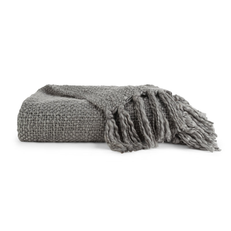 Basketweave Fringe Throw Blanket, Gray