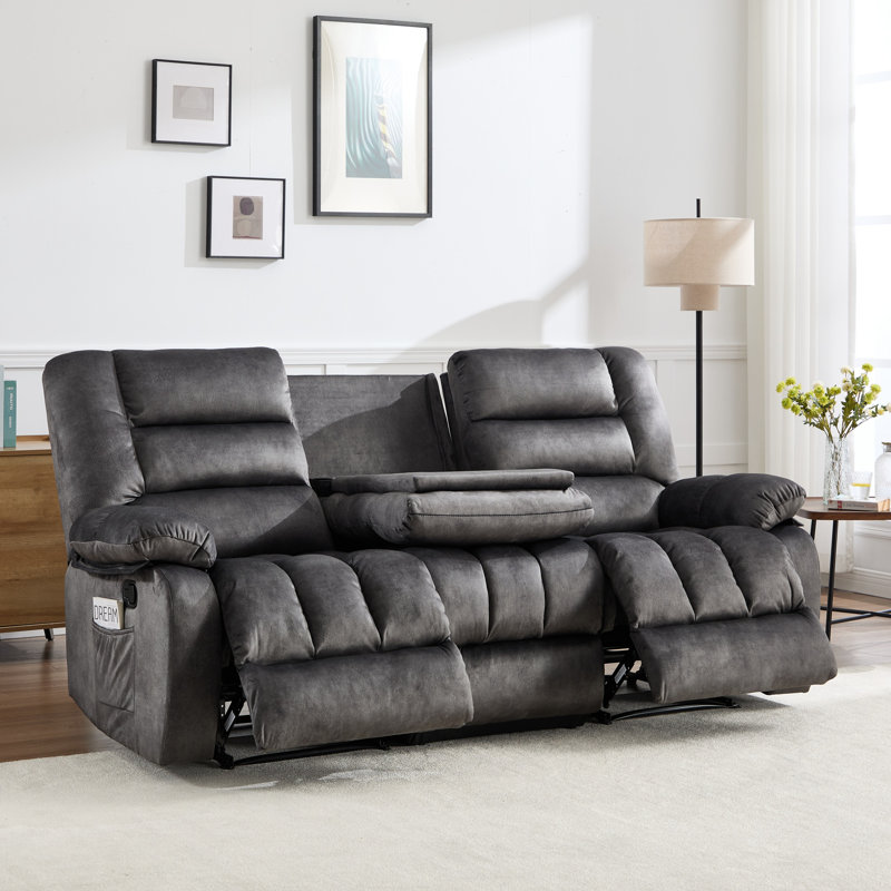 83.80" W Manual Reclining Sofa With Cup-Holder Drop-Down Table