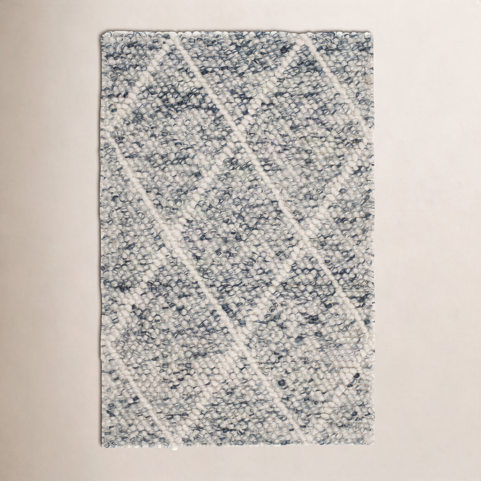 Russo Ivory Blue Hand-Woven Geometric Rug, Rectangle 5' x 8'
