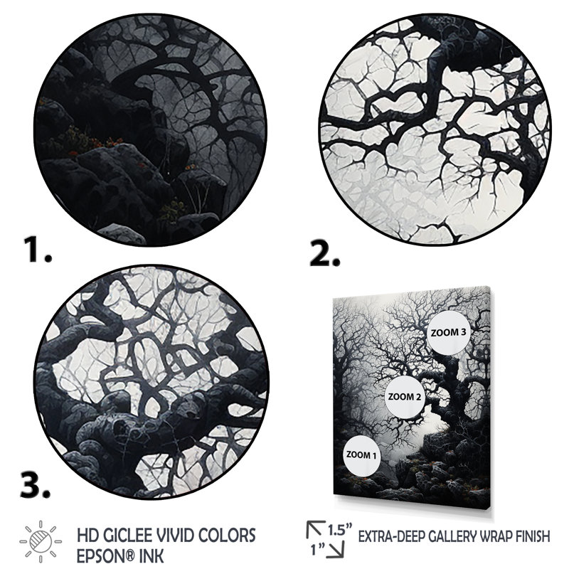 " Gray Tree Eternal Shadows II ", 44" H x 34" W x 1.5" D, White Floater Framed