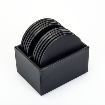 Leather 10 Piece Coaster Set With Holder