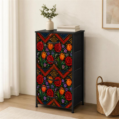 4-Drawer Dresser for Bedroom vintage traditional seamless bohemian Gypsy Mexican Small Tall Clothes Dresser for Closet Organizers with Chest of Drawer
