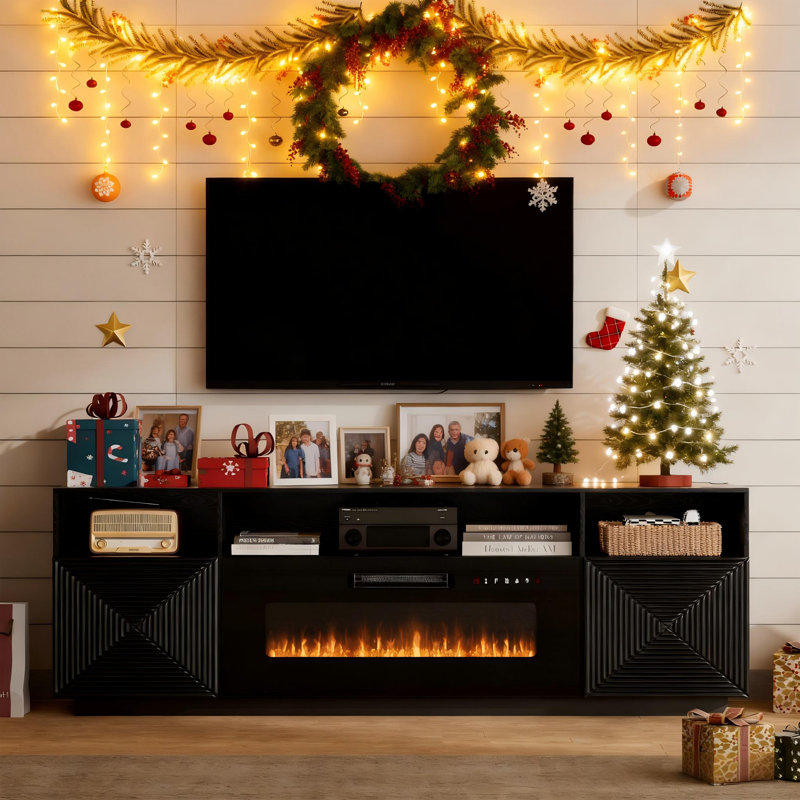 70" Modern Electric Fireplace TV Stand with LED Lights & Remote