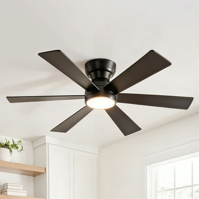 46" Flush Mount Ceiling Fan With Lights Remote Control,Quiet DC Motor 6 Plywood Blade Ceiling Fans 6 Speed Levels,Reversible Ceiling Fan, For Patio Living Room, Bedroom, Office,Indoor.
