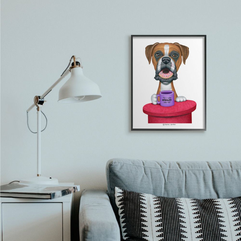 «Spoilé Boxer Dog» par Danny Gordan - impression d'art graphique, Giclée encadrée noir minuit, H 30 po x l 24 po x 1,5 po