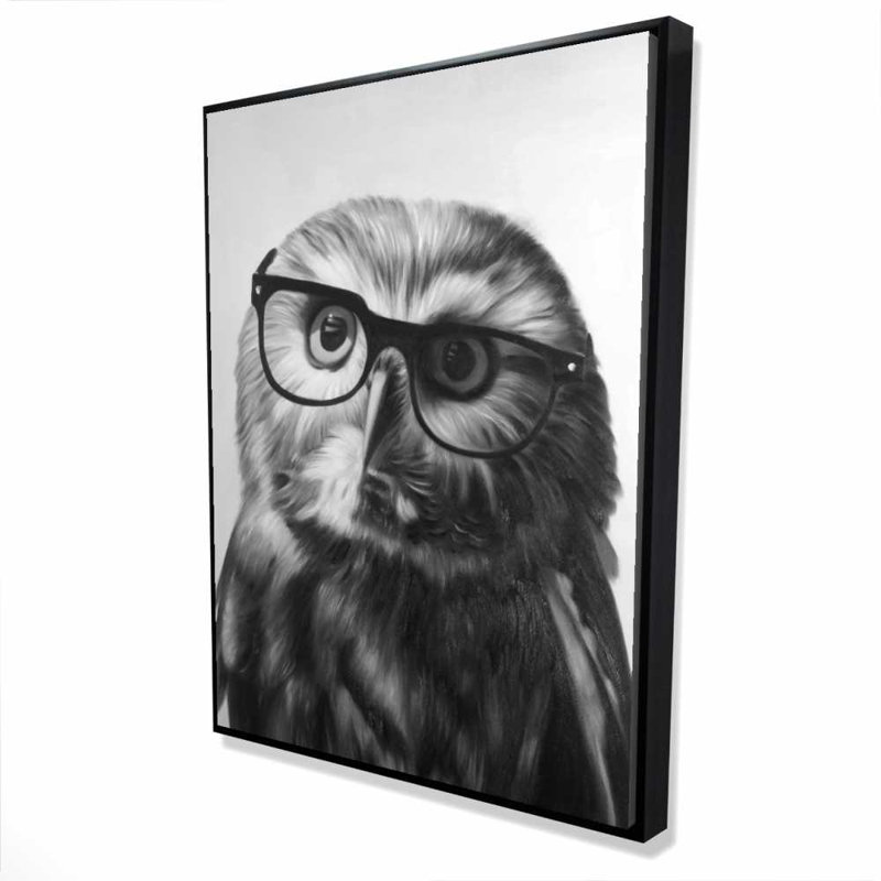 Northern saw-whet owl with glasses -  Framed Canvas