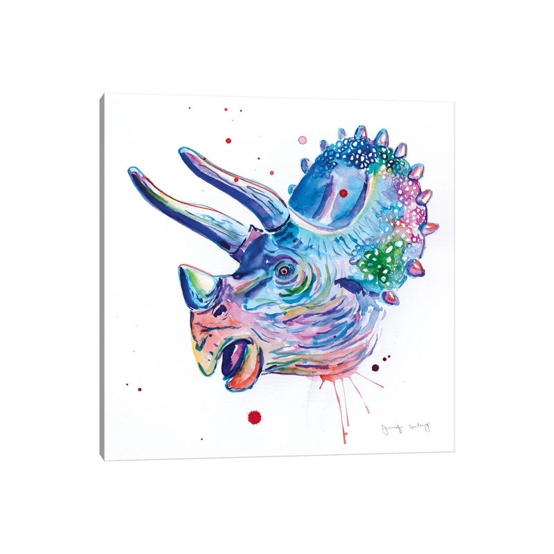 «Watercolor Triceratops» par Jennifer Seeley - peinture sur toile tendue, H 12 po x l 12 po x P 0,75 po