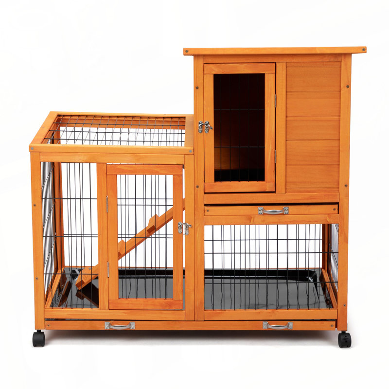Cage à lapin amovible avec plateau amovible et roulettes, orange
