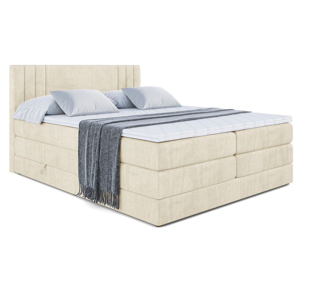 Echtes Boxspringbett mit Zwei Matratzen, Topper und Bettkasten