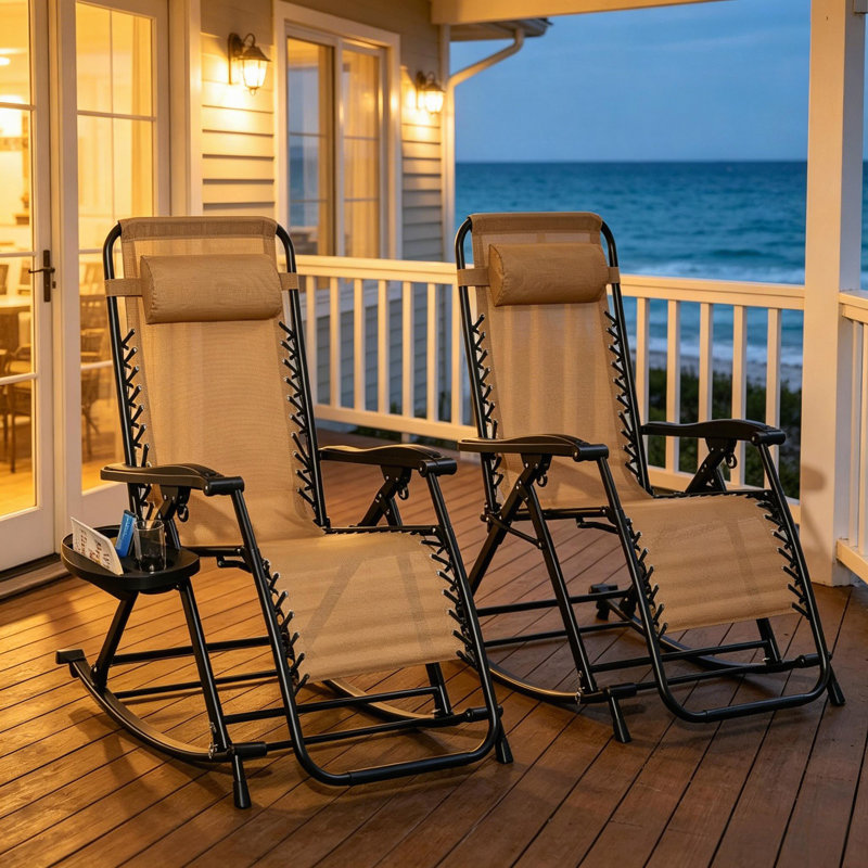 Foldable Reclining Chairs,Outdoor Rocking Chairs,Standing Chair with Footrest(2Pcs Reclining Chair)