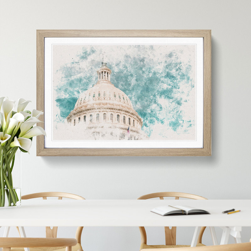 Capitol Hill White House - Picture Frame Painting Print, 62cm H x 87cm W x 2cm D, Oak Framed