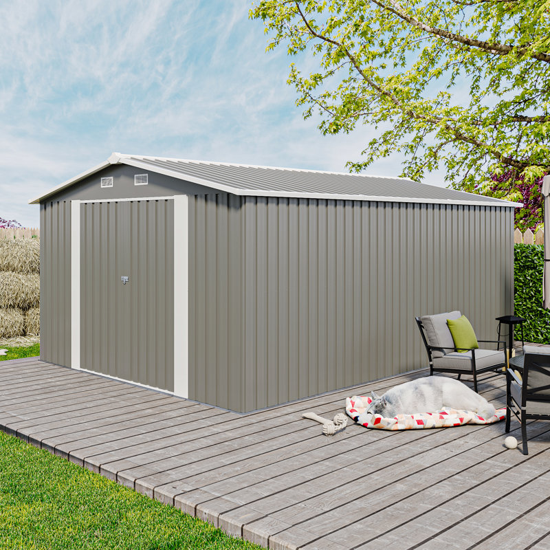 10×14 FT Campcraft Outdoor Storage Shed With 3 Lockable Doors,Utility Tool Shed Metal Storage Garden Sheds Frame And 4 Vents,For Backyard,Patio