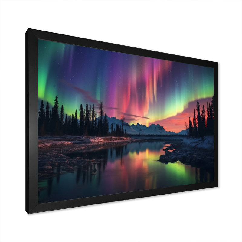 Yukon Dream Aurora I - reproduction d'art sur toile canadienne, H 16 po x l 32 po x P 1 po, Cadre photo noir simple