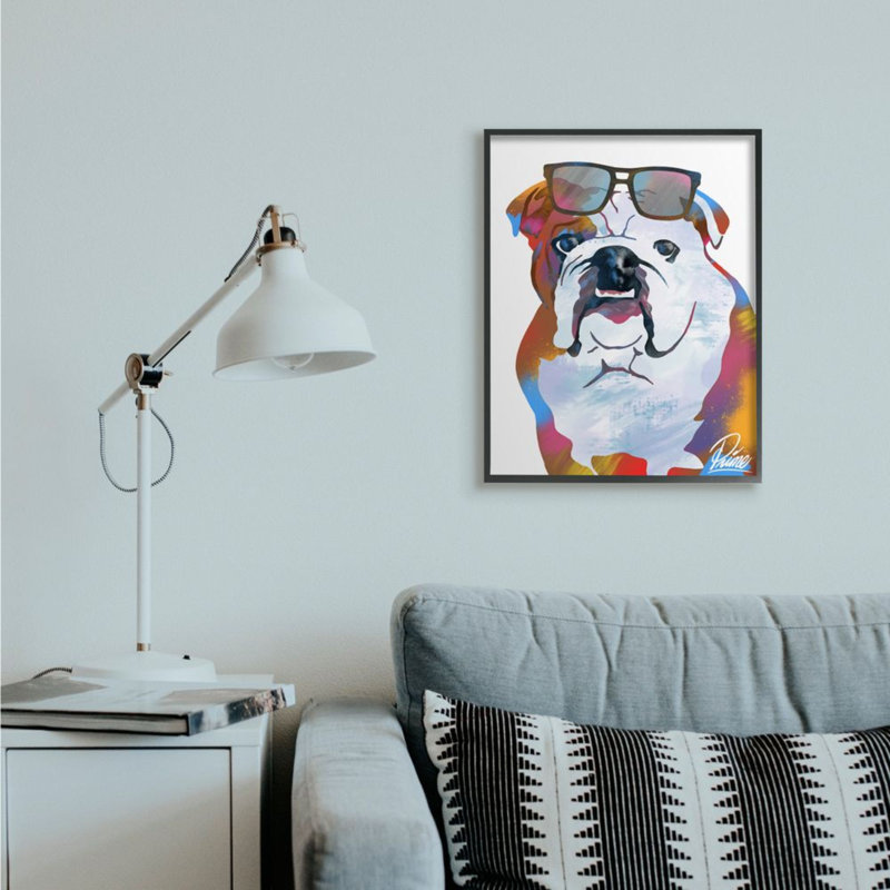«Colorful American Bulldog Portrait» par Marcus Prime - impression d'art graphique, Giclée encadrée noir minuit