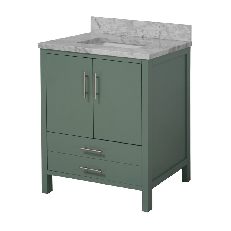 Ensemble de meuble-lavabo simple 30 po Kiara, Vert sauge, Marbre de Carrare