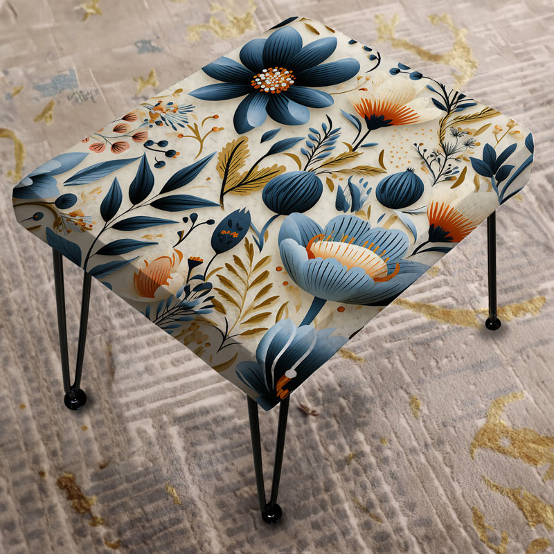 Motif floral rétro bleu et orange - Repose-pieds rectangulaire floral
