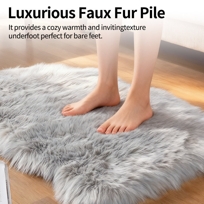 Luxurious Plush Gray Faux Sheepskin Rug, Novelty 2' x 3'