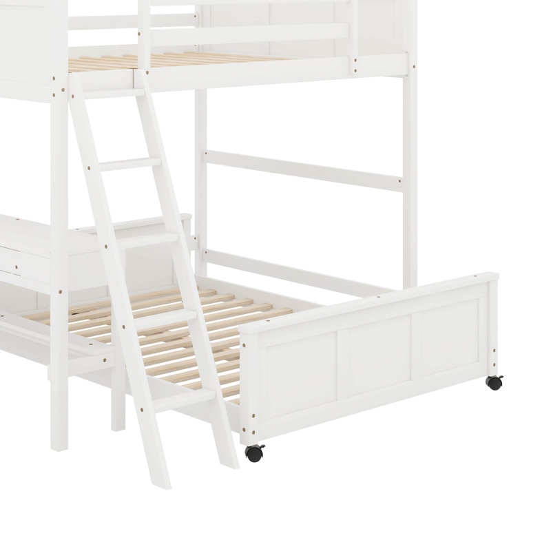 Lit superposé avec bureau, Lit superposé double sur double, Blanc