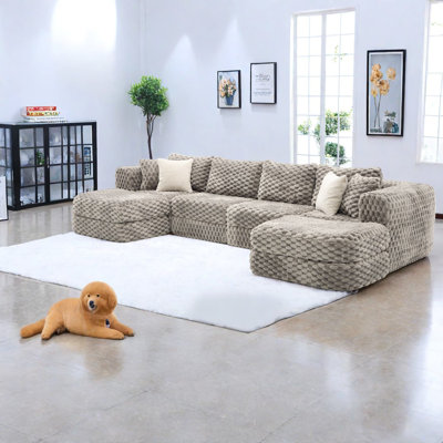Canapé modulaire moderne gris en velours revêtu de repose-pieds mobile pour le salon