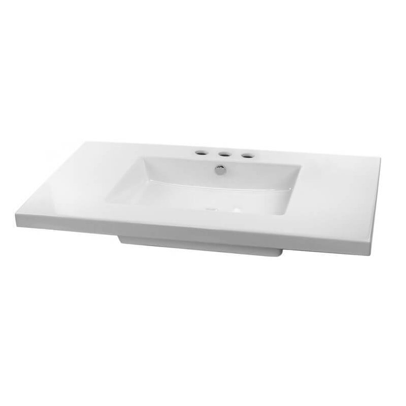Ceramica Tecla By Nameeks Mars 21.26'' White Ceramic Rectangular Bathroom Sink with Overflow, 8" Widespread