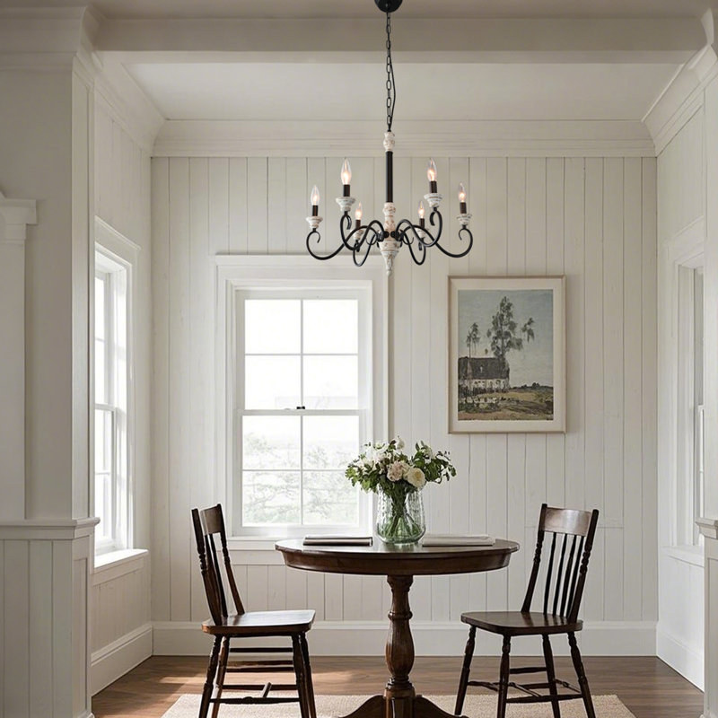 6-Light Farmhouse French Country Chandelier Matt Black with Imitated Wood Finish