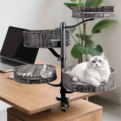 Lit de bureau pour chat réglable et pivotant à 360 ° - Accessoire d'espace de travail peu encombrant et adapté aux animaux de compagnie avec texture tissée et fabrication robuste pour le bureau à domicile ou la chambre à coucher